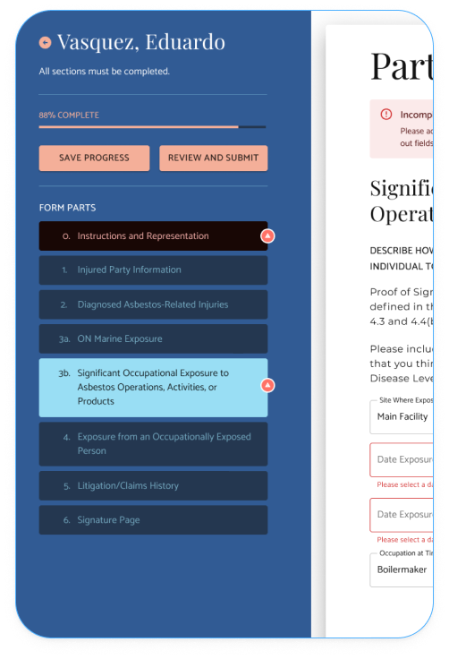 A close up of the sequence of steps needed to complete a form on the application.