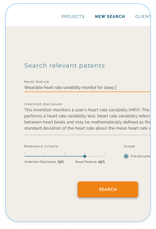 DorothyAI web app patent search.