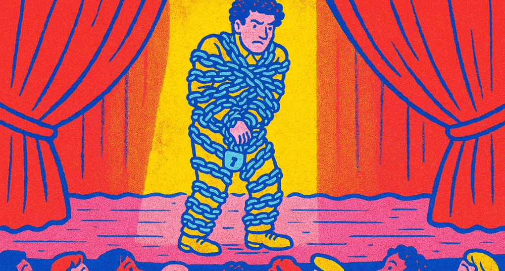 Man on stage, reminiscent of Harry Houdini. Image generated by SORA
