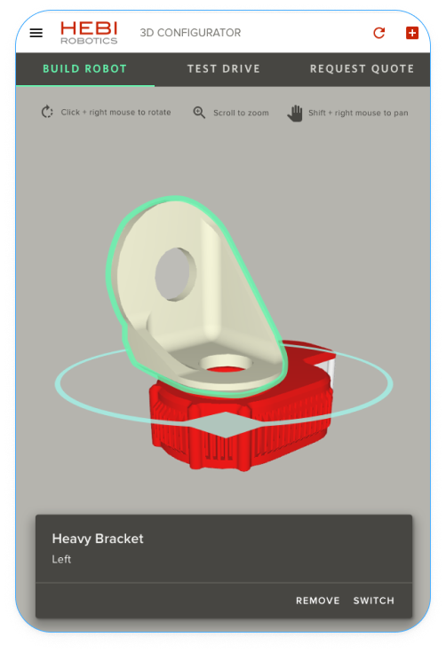 HEBI Robotics web app showcasing the building of a robot.