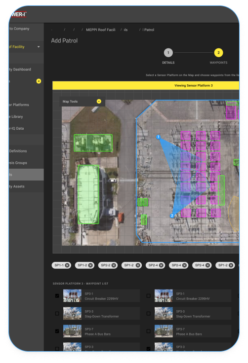 Mitsubishi Electric web app showcasing a facility patrol.