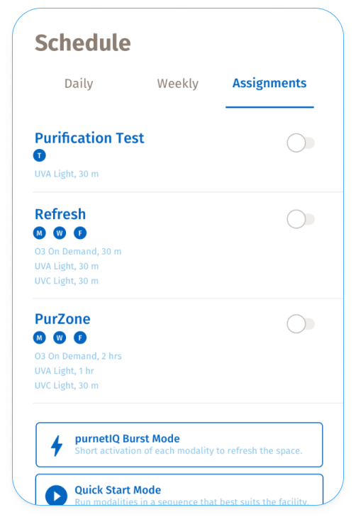 Purtec mobile app device schedule.