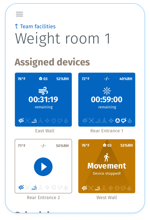 Purtec mobile app device dashboard.