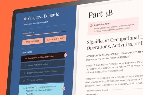 The Campbell and Levine web application shows a customized form with error checking and progress completeness indicators.