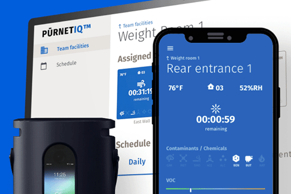 Purtec web and mobile preview, with image of physical air purification device.