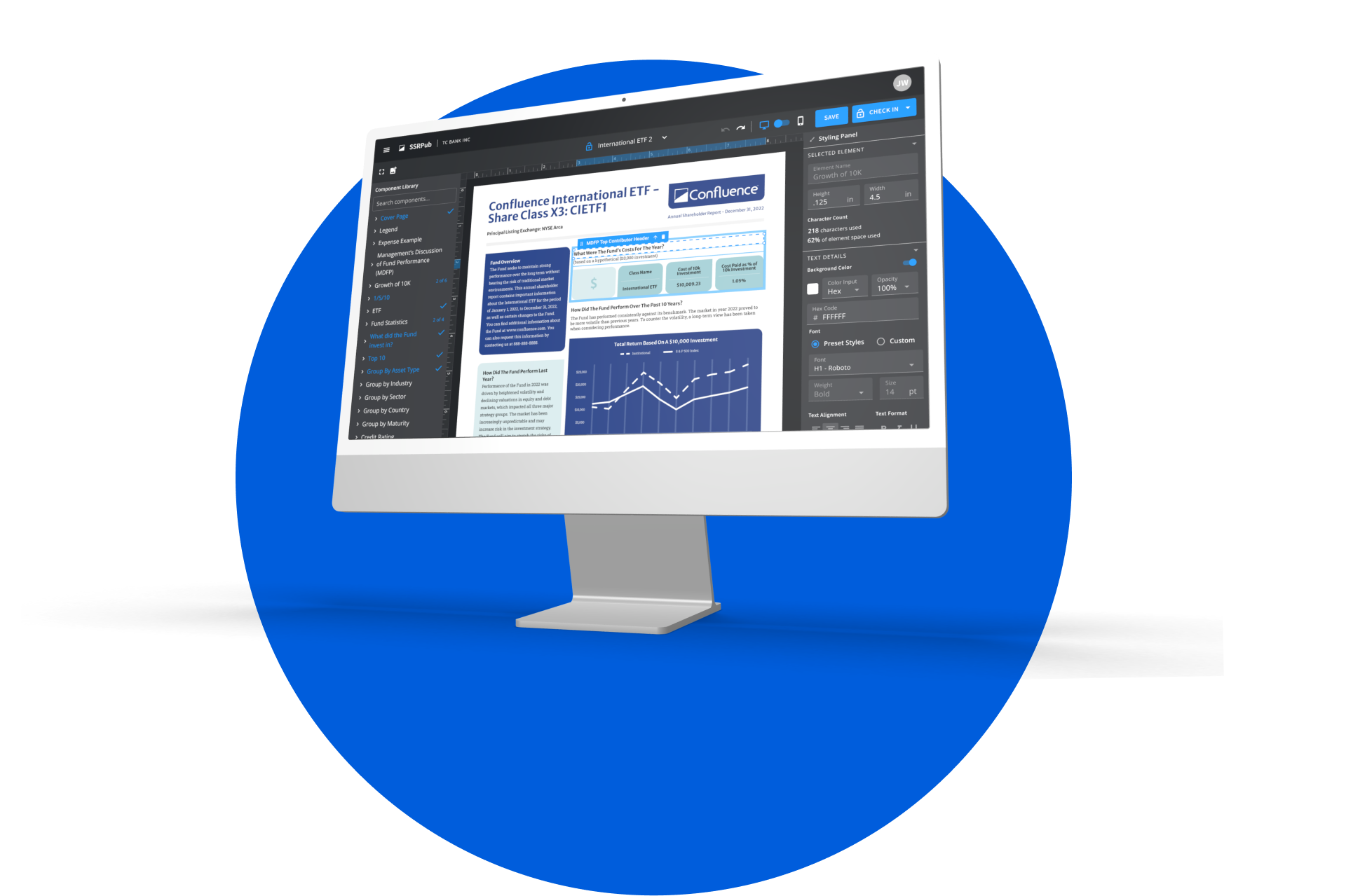 Confluence web application showcasing the main report builder.