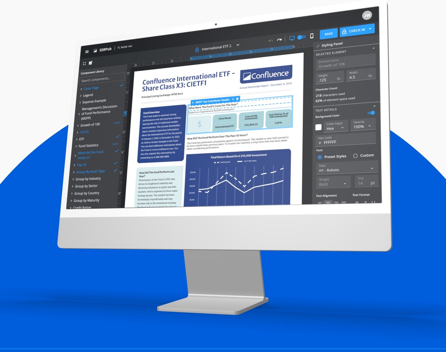 Confluence web application showcasing the main report builder.