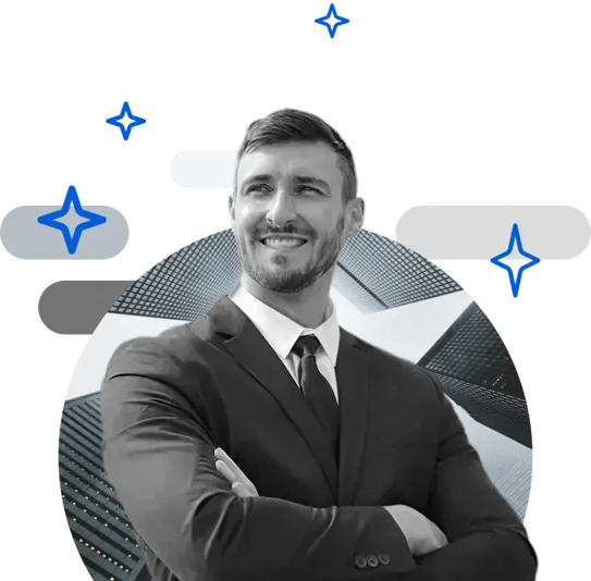 Professional tech leader looking toward the future, overlaid on modern corporate architecture and digital spark elements, representing Truefit's AI product integration and digital transformation services. Professional tech leader looking toward the future, overlaid on modern corporate architecture and digital spark elements, representing Truefit's AI product integration and digital transformation services.