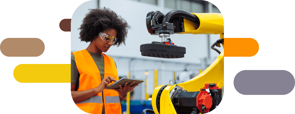 Modern robotics collage featuring industrial automation arms, robotic sensors, and high-tech manufacturing systems.